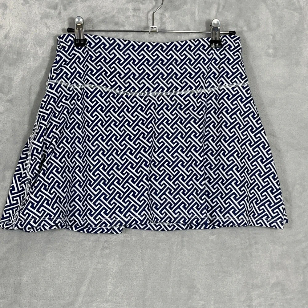 X by Gottex Womens Skort Medium Navy Blue Greek Key Ruffle Active Tennis Golf